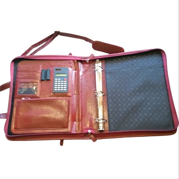 Foray Maroon Faux Leather Briefcase Planner Binder Bag Multi-Pocket Organizer . - Picture 1 of 16